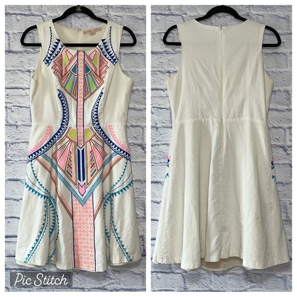 Champagne & strawberry sheath dress embroidered - Picture 2 of 11